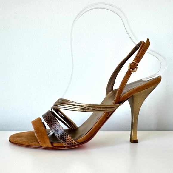 Salvatore Ferragamo Brown Suede Leather Slingback Sandals Size 7 - Picture 15 of 16